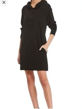 Eileen Fisher Organic Cotton Hooded Black Long Sleeve Dress Size Medium